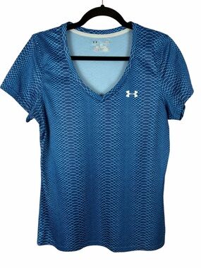 Under Armour HeatGear Blue Scale Print Athletic Tee Size Large